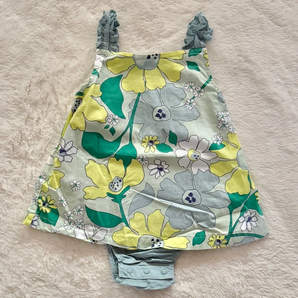 Carter’s Floral Print Ruffle Tank Sunsuit Romper Dress Blue Green Size 18 Months